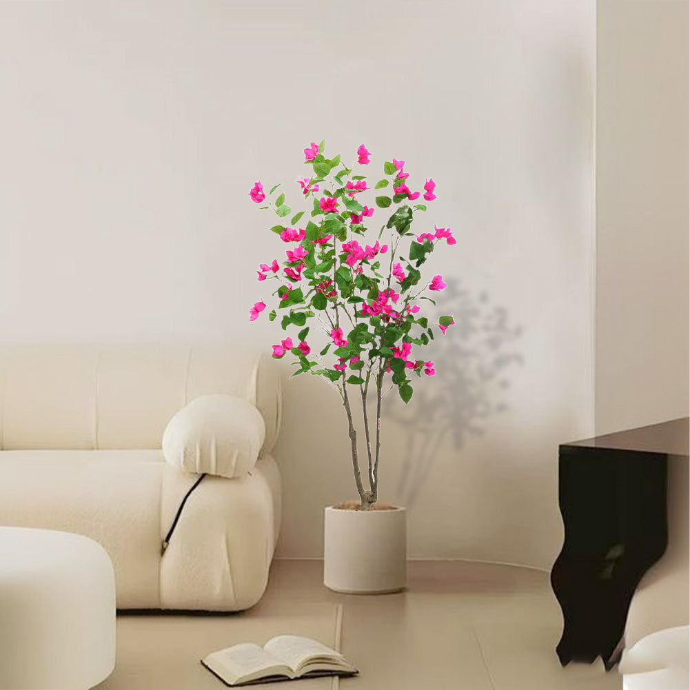 Albero di bouganville artificiale Garvee da 150 cm, facile da pulire, in plastica e seta, robusto vaso di cemento, decorazione per interni ed esterni, verde