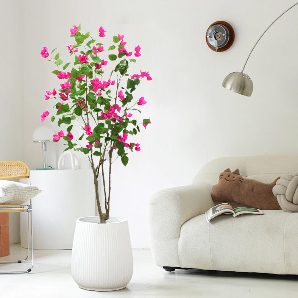 Albero di bouganville artificiale Garvee da 150 cm, facile da pulire, in plastica e seta, robusto vaso di cemento, decorazione per interni ed esterni, verde