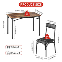 Set da pranzo Garvee per 4 persone, tavolo da cucina rustico con sedie imbottite, MDF e acciaio, salvaspazio, impermeabile, facile da montare, ideale per piccoli spazi