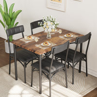 Set da pranzo Garvee per 4 persone, tavolo da cucina rustico con sedie imbottite, MDF e acciaio, salvaspazio, impermeabile, facile da montare, ideale per piccoli spazi