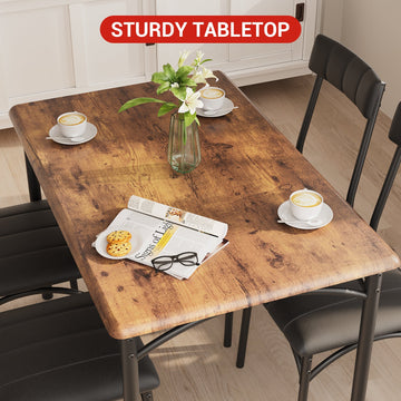 Set da pranzo Garvee per 4 persone, tavolo da cucina rustico con sedie imbottite, MDF e acciaio, salvaspazio, impermeabile, facile da montare, ideale per piccoli spazi