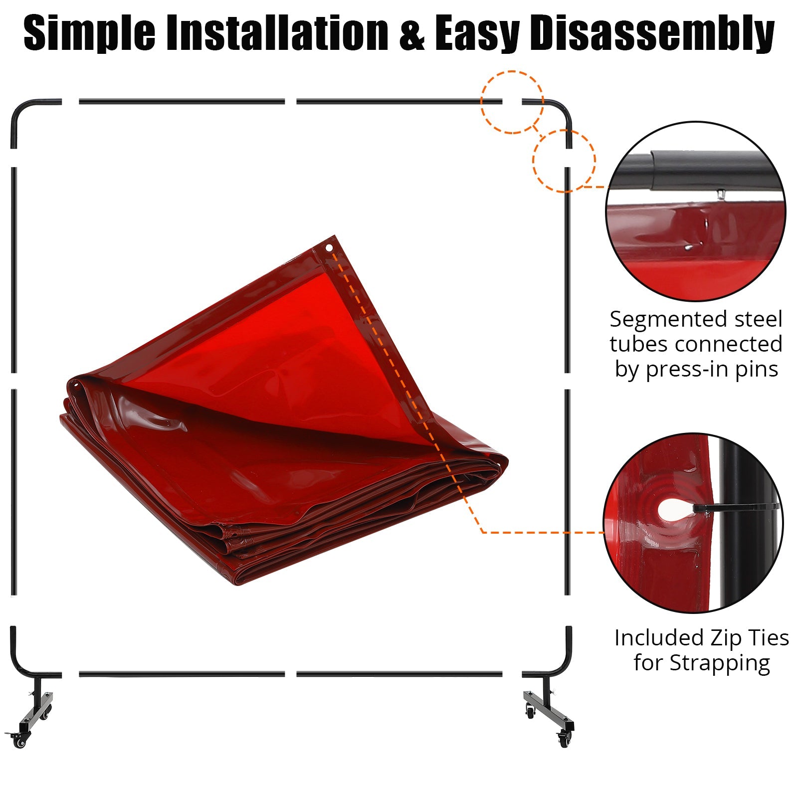 Schermo Saldatura Vinile Garvee 3 Pezzi 6x6 Piedi Ignifugo Trasparente PVC con Telaio e Ruote - Perfetto per Festa del Papà in Officina e Cantiere