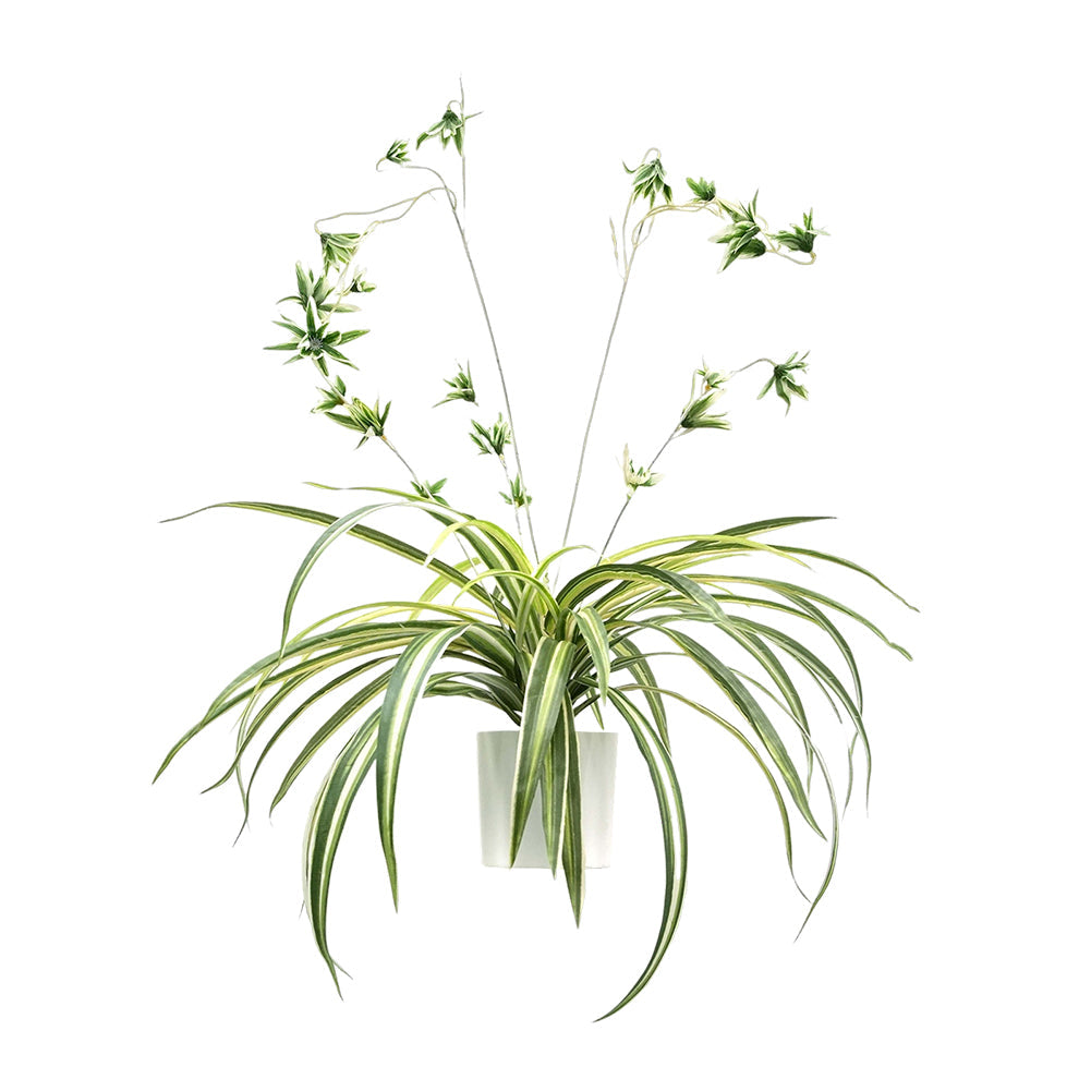 Garvee set da 2 pezzi di piante artificiali sospese Chlorophytum comosum, plastica con vaso, per uso interno ed esterno, verde