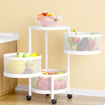 Scaffale girevole da cucina Garvee, 3 ripiani, cestino rotondo, bianco, con 4 ruote, per frutta e verdura