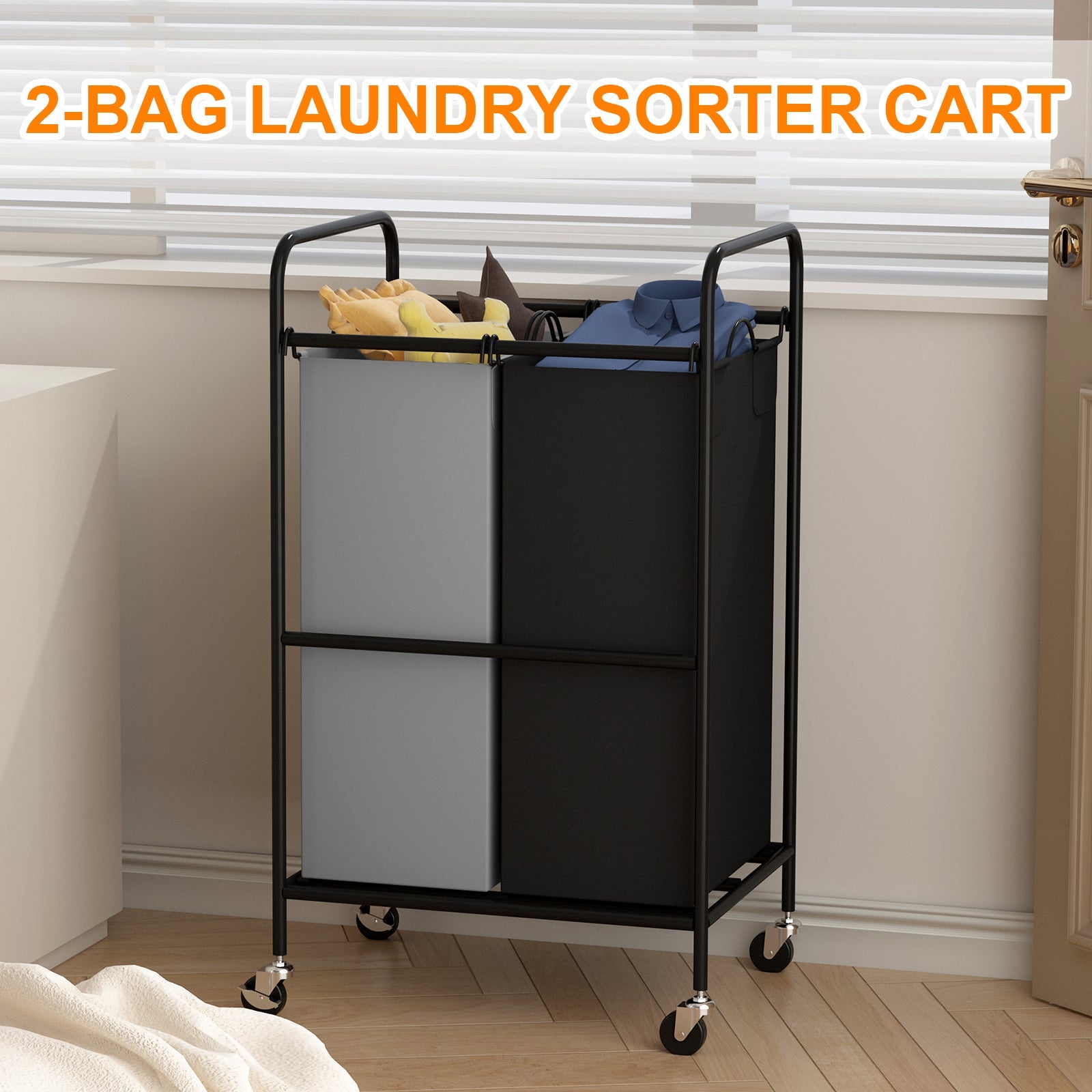 Carrello portabiancheria Garvee da 80 litri con bloccaggio ruote, robusto, capiente e facile da spostare.