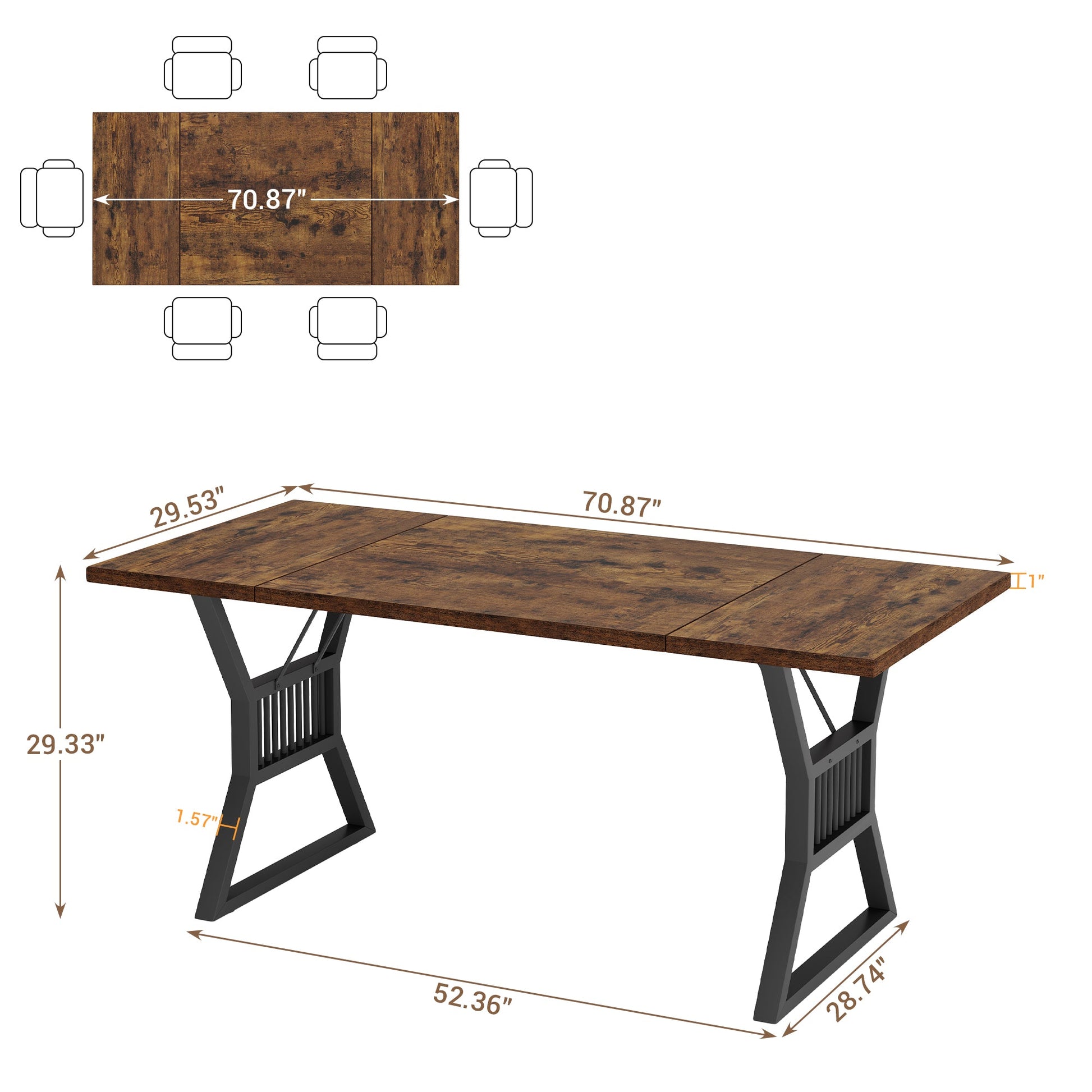 Tavolo da pranzo lungo Garvee, struttura in metallo, piano in MDF robusto, per cucina e ufficio, 4-6 persone, stile moderno, nero