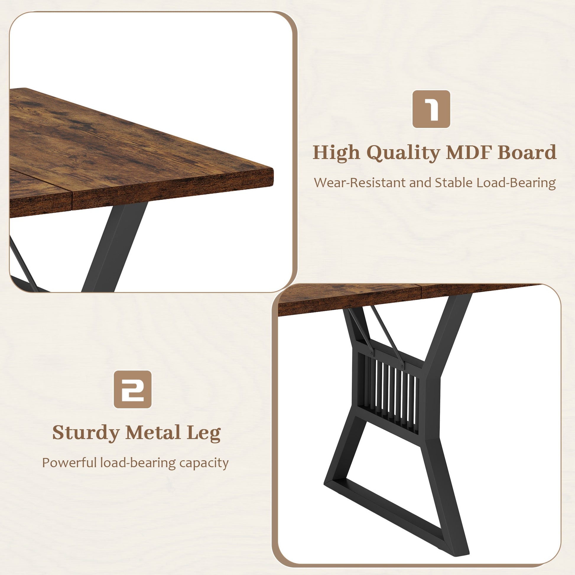 Tavolo da pranzo lungo Garvee, struttura in metallo, piano in MDF robusto, per cucina e ufficio, 4-6 persone, stile moderno, nero