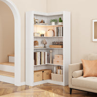 Mensola angolare Garvee da 71,8 pollici, bianca, a forma di L, 5 ripiani, robusta struttura in MDF antiribaltamento, per soggiorno, ufficio