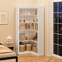 Mensola angolare Garvee da 71,8 pollici, bianca, a forma di L, 5 ripiani, robusta struttura in MDF antiribaltamento, per soggiorno, ufficio