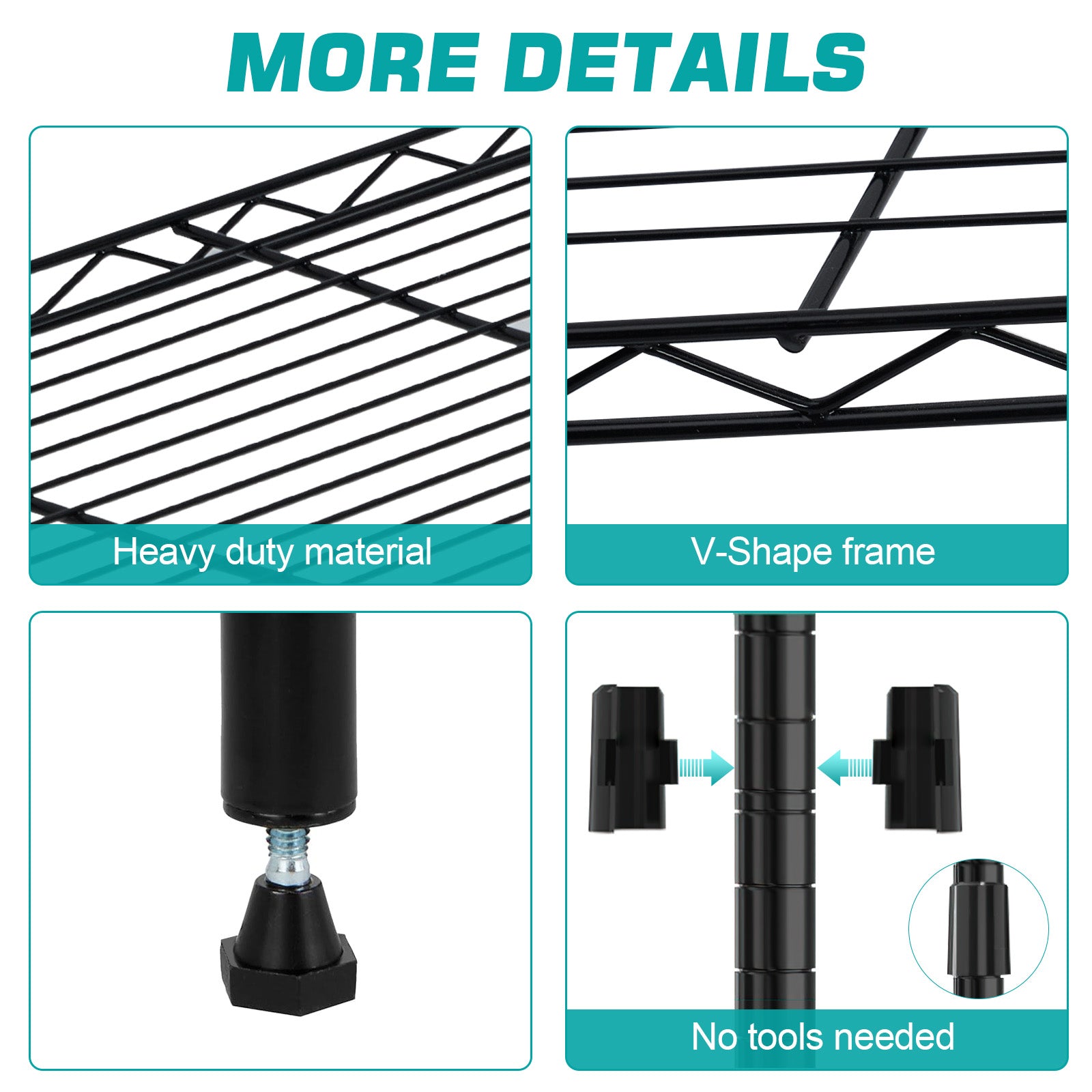 Scaffale in acciaio per impieghi gravosi regolabile a 4 livelli Garvee, capacità di carico di 350 libbre, struttura in metallo nero, cucina e garage