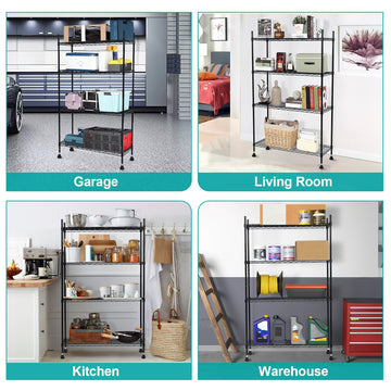 Scaffale in acciaio per impieghi gravosi regolabile a 4 livelli Garvee, capacità di carico di 350 libbre, struttura in metallo nero, cucina e garage