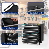 Cassetta portautensili Garvee con 7 cassetti e ruote, bloccabile, in acciaio per officina e garage, robusta, mobile, nera