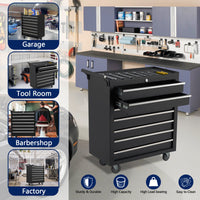 Cassetta portautensili Garvee con 7 cassetti e ruote, bloccabile, in acciaio per officina e garage, robusta, mobile, nera