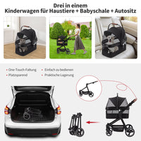 Passeggino pieghevole e richiudibile per cani GARVEE fino a 22 kg, nero | Con trasportino, finestre in rete, parapioggia e cestino | Per cani e animali domestici