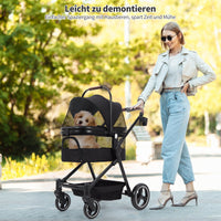 Passeggino pieghevole e richiudibile per cani GARVEE fino a 22 kg, nero | Con trasportino, finestre in rete, parapioggia e cestino | Per cani e animali domestici