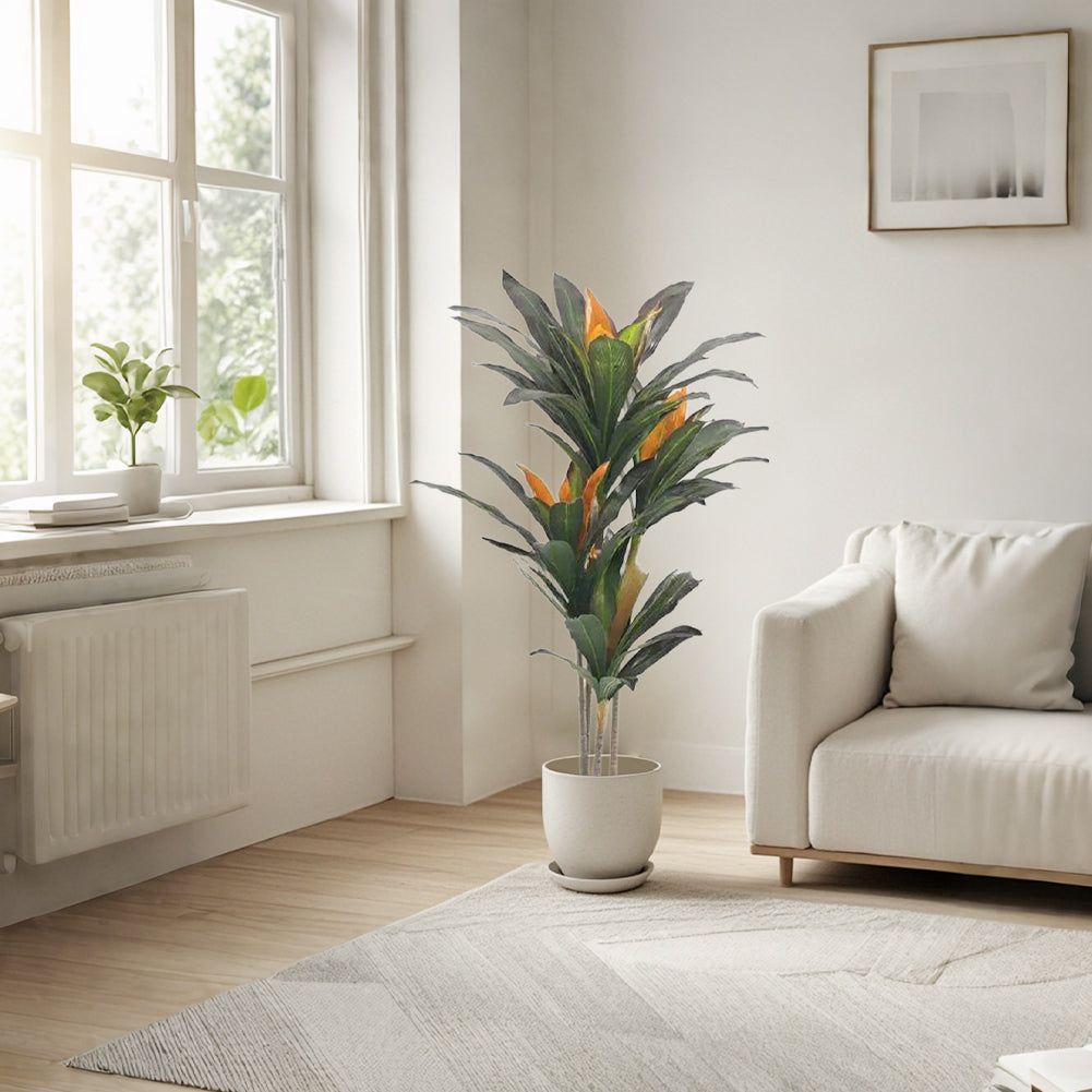 Albero di Dracena Artificiale Garvee 105 cm, Rami Regolabili, Vaso di Cemento, Robusto per Decorazioni da Interni ed Esterni, Verde