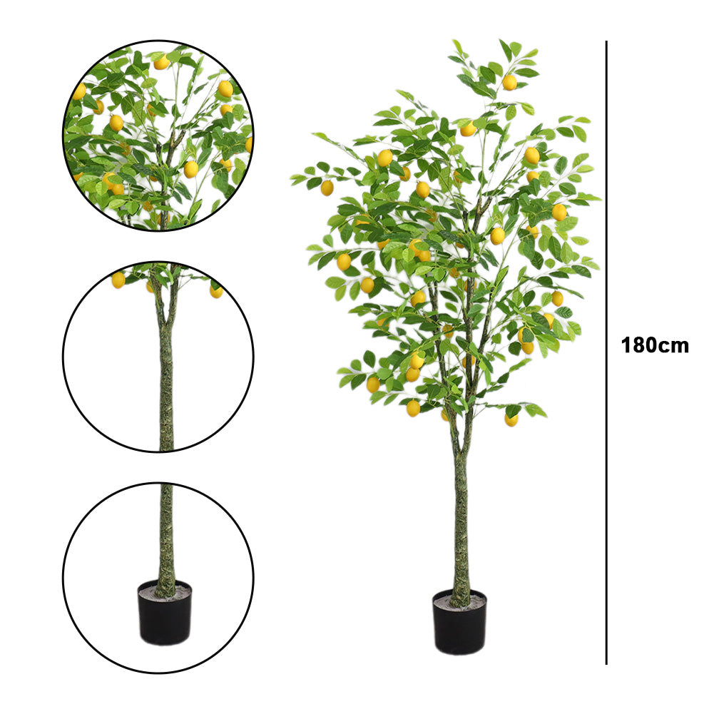 Albero di limone artificiale Garvee da 6 piedi - Realistico, facile da pulire, resistente alle intemperie - Decorazione per interni e verande, compatto, verde e giallo