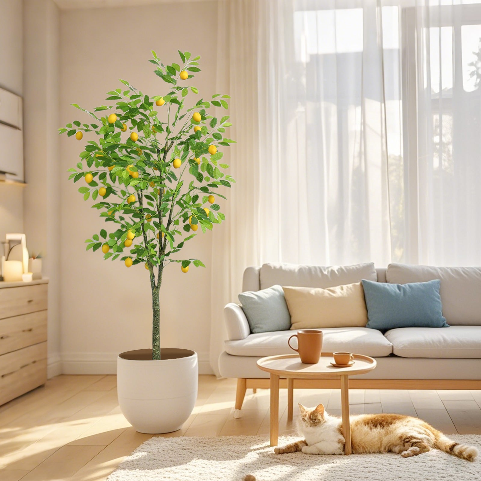 Albero di limone artificiale Garvee da 6 piedi - Realistico, facile da pulire, resistente alle intemperie - Decorazione per interni e verande, compatto, verde e giallo