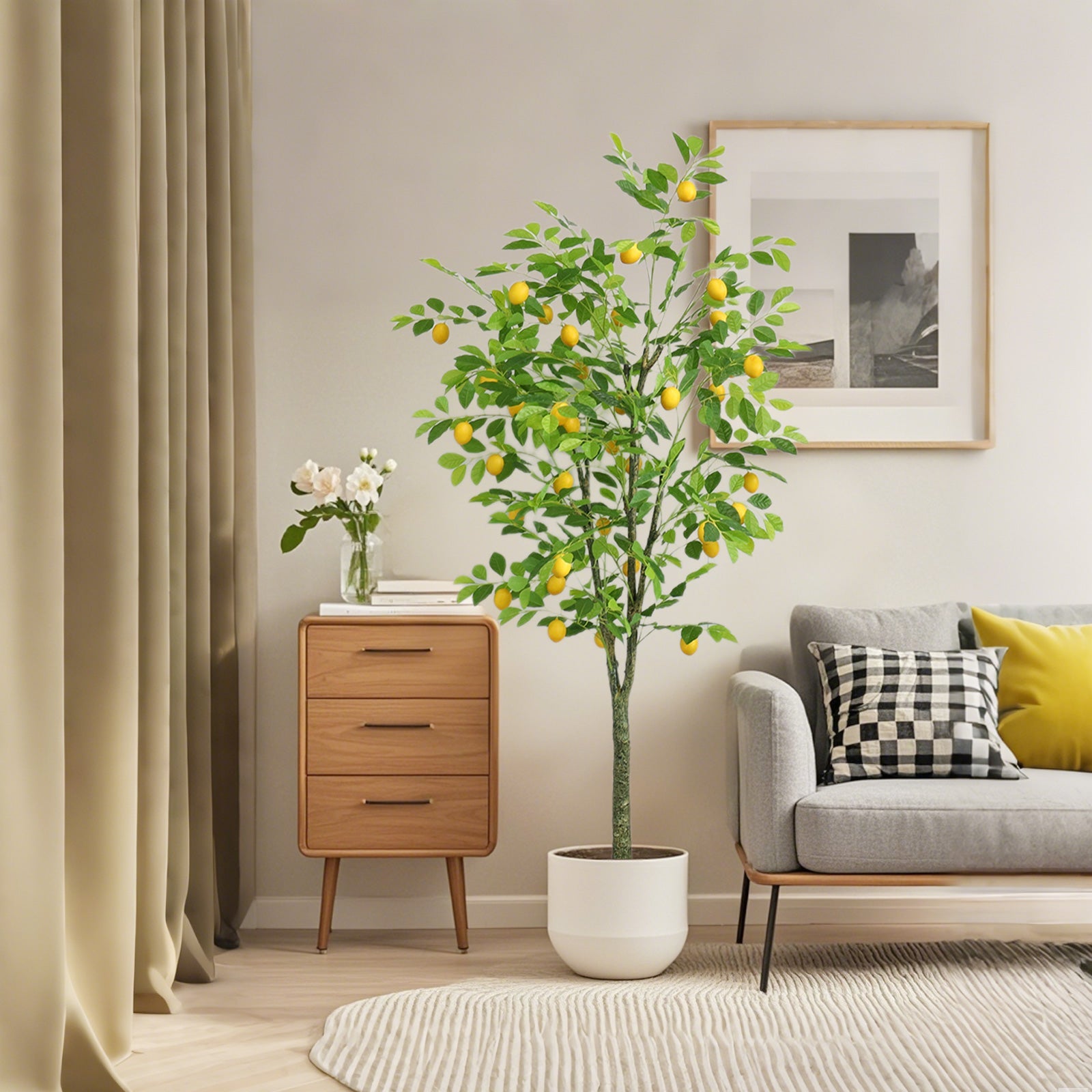 Albero di limone artificiale Garvee da 6 piedi - Realistico, facile da pulire, resistente alle intemperie - Decorazione per interni e verande, compatto, verde e giallo