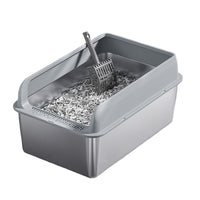 GARVEE Lettiera per gatti XXL in acciaio inox con coperchio e pedale filtro per uso domestico, 60x40x30 cm, argento