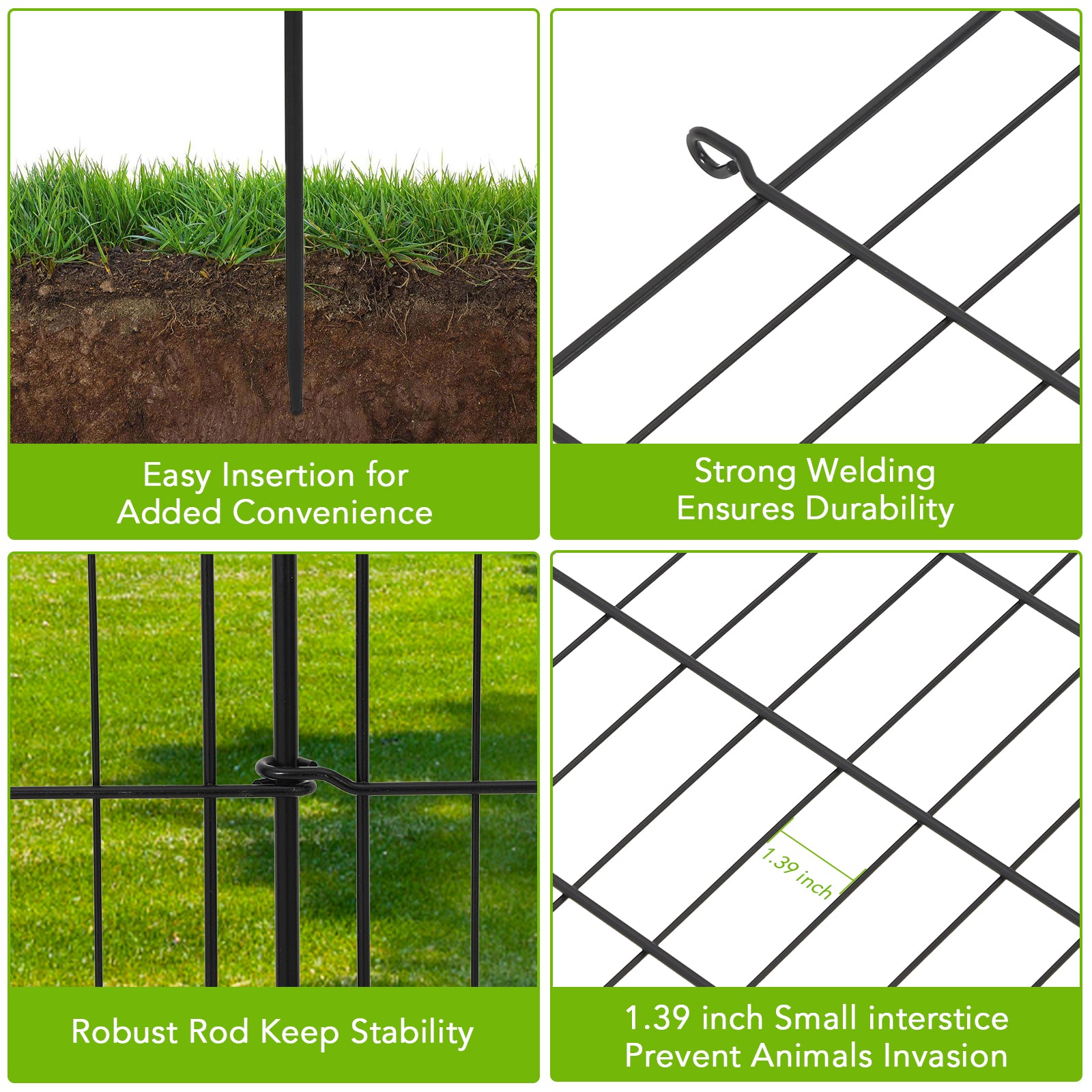 Recinzione decorativa da giardino Garvee, 10 pannelli, acciaio inossidabile, flessibile, 32 pollici di altezza, 29 piedi di lunghezza, nero, per cortile e patio