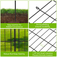 Recinzione decorativa da giardino Garvee, 15 pannelli, filo metallico, antiruggine, flessibile, barriera per animali, 29 x 32 piedi, nero, per cortile e patio