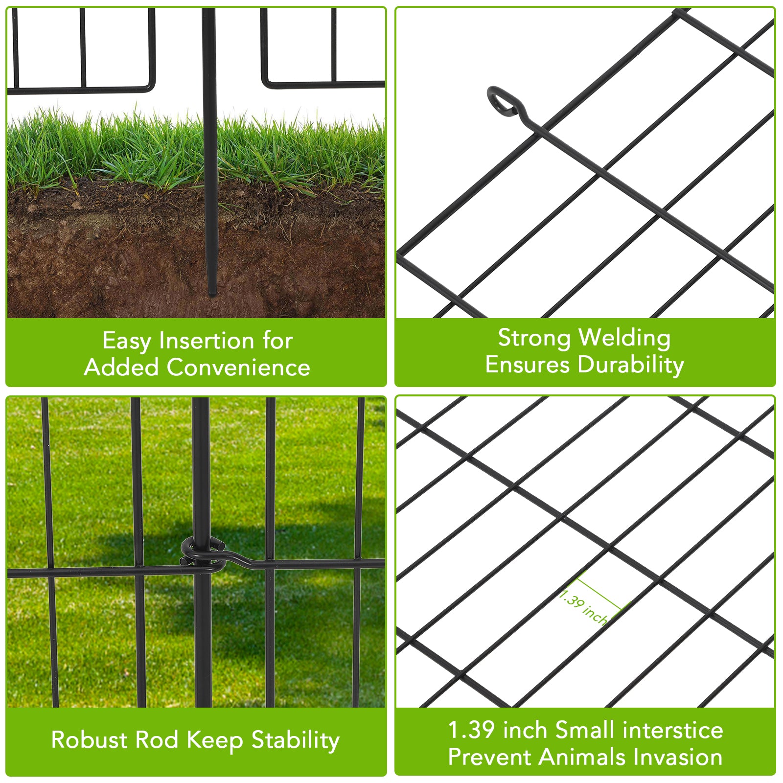 Recinzione decorativa da giardino Garvee, 15 pannelli, in acciaio inossidabile, barriera per animali, 29 x 32 piedi, nera, per cortile e patio