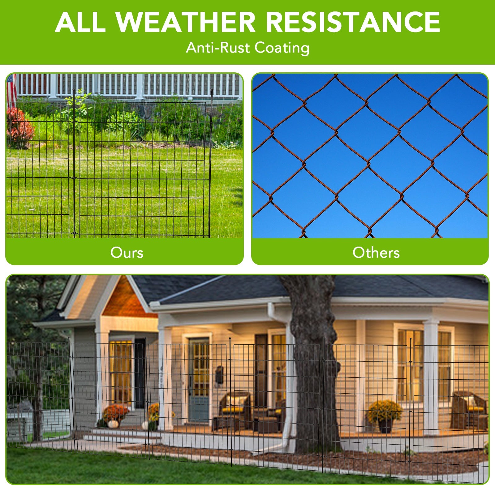 Recinzione decorativa da giardino Garvee, 15 pannelli, in acciaio inossidabile, barriera per animali, 29 x 32 piedi, nera, per cortile e patio