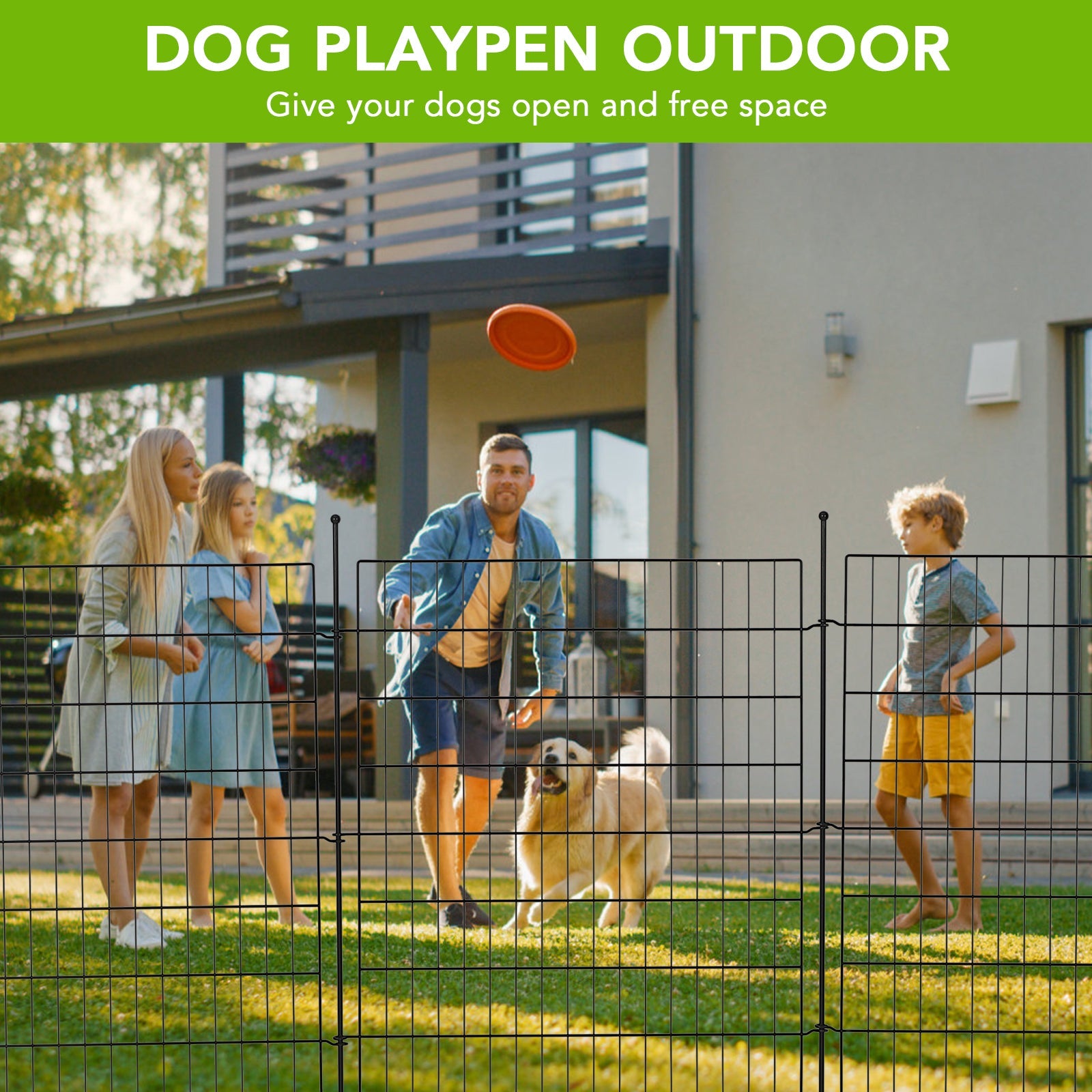 Recinzione decorativa da giardino Garvee, 15 pannelli, in acciaio inossidabile, barriera per animali, 29 x 32 piedi, nera, per cortile e patio