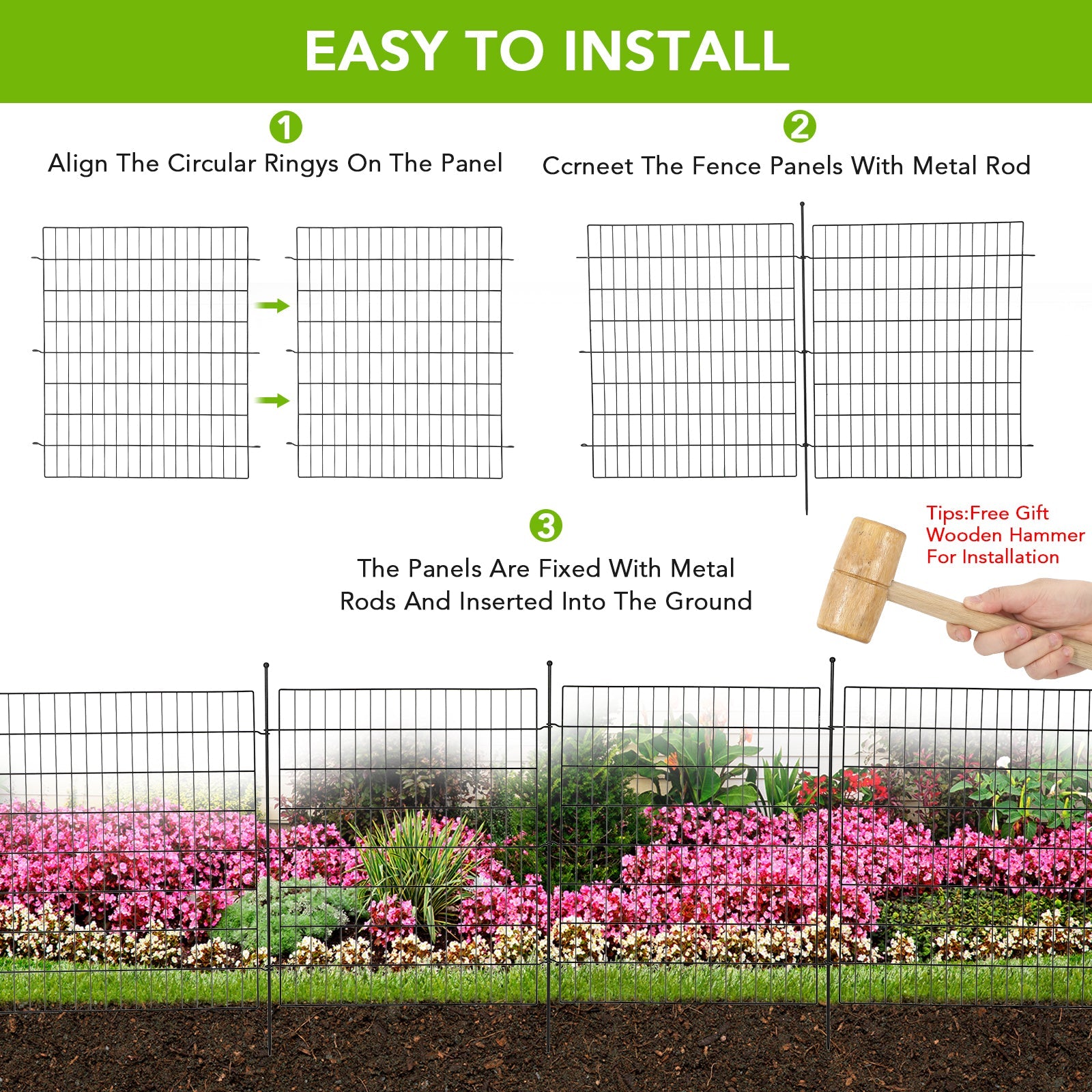 Recinzione decorativa da giardino Garvee, 15 pannelli, in acciaio inossidabile, barriera per animali, 29 x 32 piedi, nera, per cortile e patio