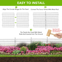 Recinzione decorativa da giardino Garvee, 15 pannelli, in acciaio inossidabile, barriera per animali, 29 x 32 piedi, nera, per cortile e patio