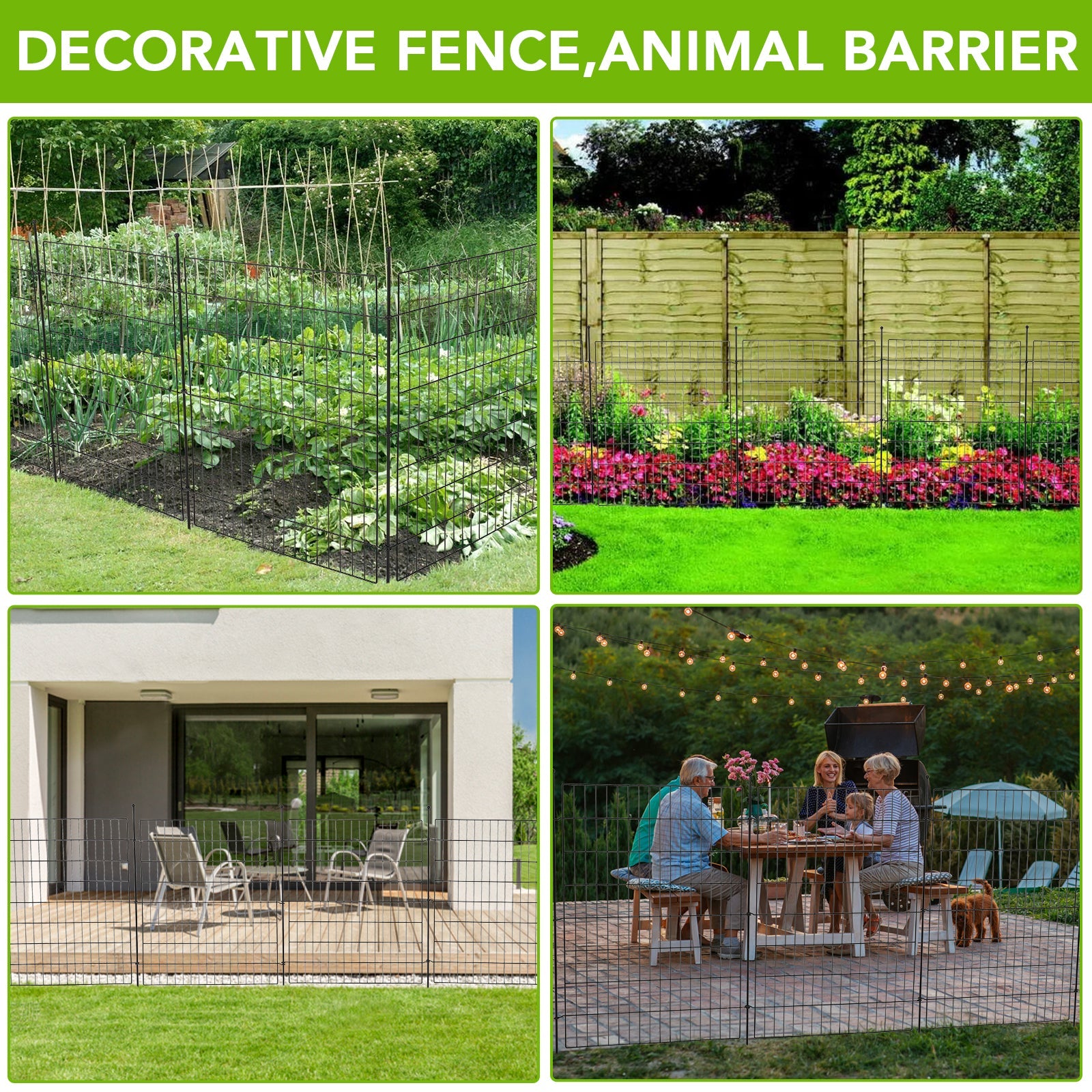 Recinzione decorativa da giardino Garvee, 15 pannelli, in acciaio inossidabile, barriera per animali, 29 x 32 piedi, nera, per cortile e patio