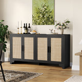 Garvee Buffet 4 Ante in Rattan Naturale, Consolle Boho Multiuso per Soggiorno e Cucina, Ampio Spazio, Struttura Robusta in Legno - Black
