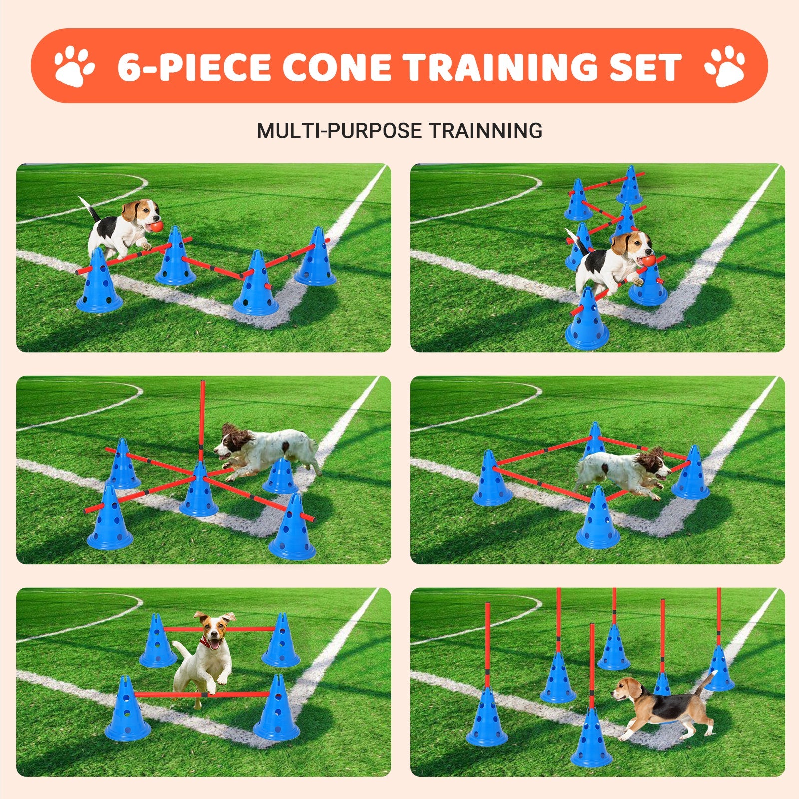 Set di ostacoli per agilità per cani Garvee con 12 coni, 6 barre, regolabili, materiale ABS per addestramento all'aperto, portatile, versatile
