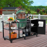 Garvee Carrello Grill per Big Green Egg, Tavolo in Metallo Robusto con Piano in Acciaio Inox, Ruote con Freno, Storage Ampio per Cucina Esterna e Feste