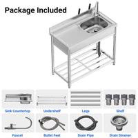 Set lavello multiuso in acciaio inox Garvee con vasca singola, rubinetto caldo e freddo, indipendente per cucina, giardino, officina, acciaio inox 304, argento