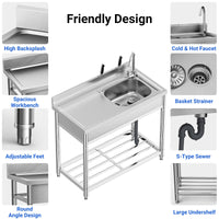 Set lavello multiuso in acciaio inox Garvee con vasca singola, rubinetto caldo e freddo, indipendente per cucina, giardino, officina, acciaio inox 304, argento