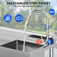 Set lavello multiuso in acciaio inox Garvee con vasca singola, rubinetto caldo e freddo, indipendente per cucina, giardino, officina, acciaio inox 304, argento