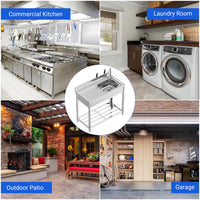 Set lavello multiuso in acciaio inox Garvee con vasca singola, rubinetto caldo e freddo, indipendente per cucina, giardino, officina, acciaio inox 304, argento