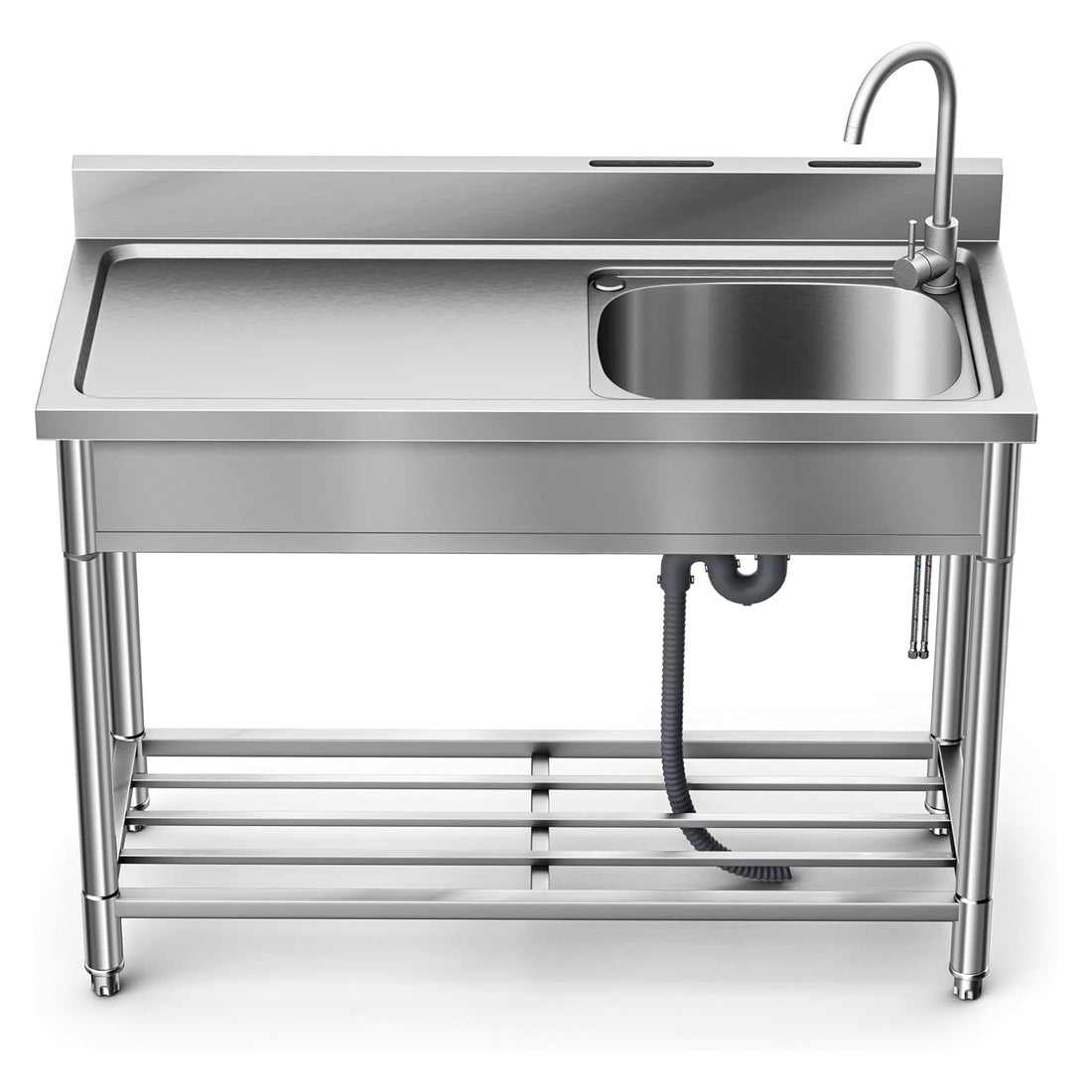 Set lavello multiuso in acciaio inox Garvee con vasca singola, rubinetto caldo e freddo, indipendente per cucina, giardino, officina, acciaio inox 304, argento