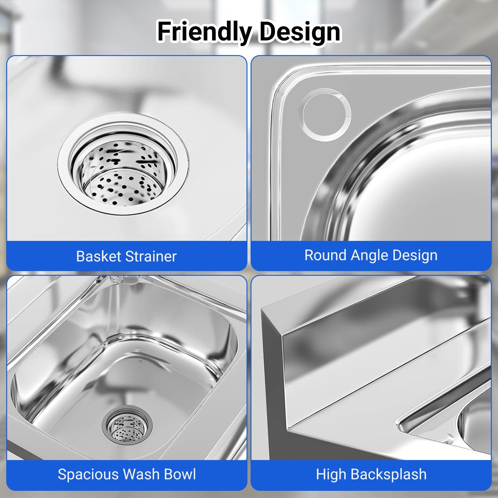 Lavello di servizio Garvee in acciaio inossidabile con grande vasca singola, acciaio 304, rubinetto caldo e freddo, indipendente per cucina, lavanderia, garage, argento, 17x13 pollici