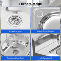 Lavello di servizio Garvee in acciaio inossidabile con grande vasca singola, acciaio 304, rubinetto caldo e freddo, indipendente per cucina, lavanderia, garage, argento, 17x13 pollici