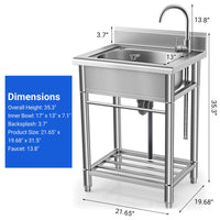 Lavello di servizio Garvee in acciaio inossidabile con grande vasca singola, acciaio 304, rubinetto caldo e freddo, indipendente per cucina, lavanderia, garage, argento, 17x13 pollici