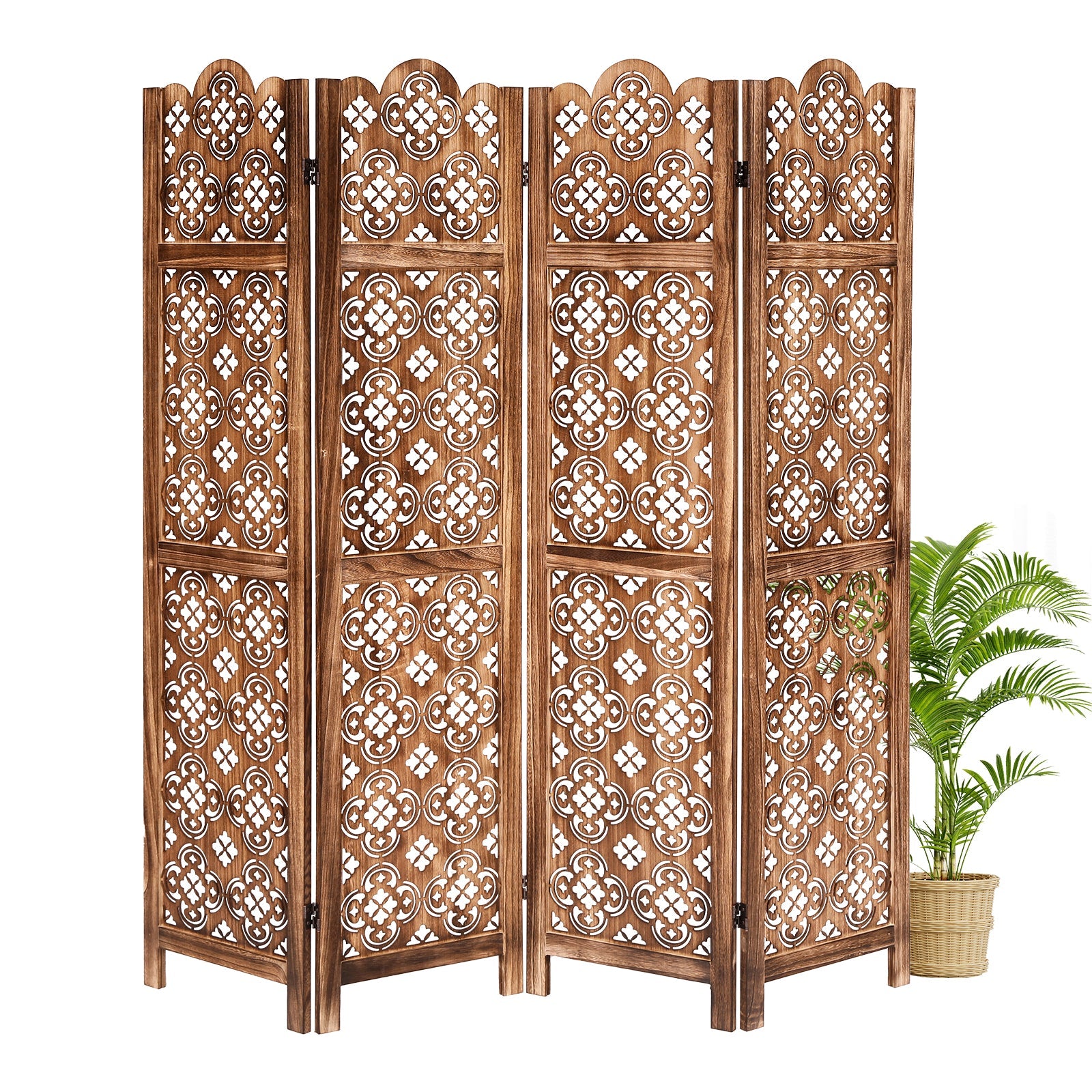 Divisorio per ambienti in legno Garvee, divisorio pieghevole a 4 pannelli, in legno massello e MDF, marrone antico, per ufficio e casa, altezza 5,57 piedi