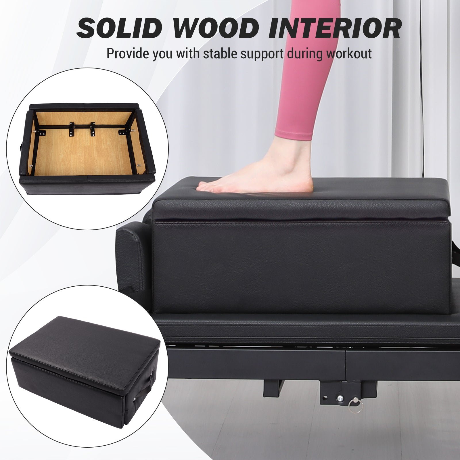 Garvee Pilates Seat Box pieghevole, nero, robusto, portatile, per home studio e fitness, 24,4"x16,9"x9"