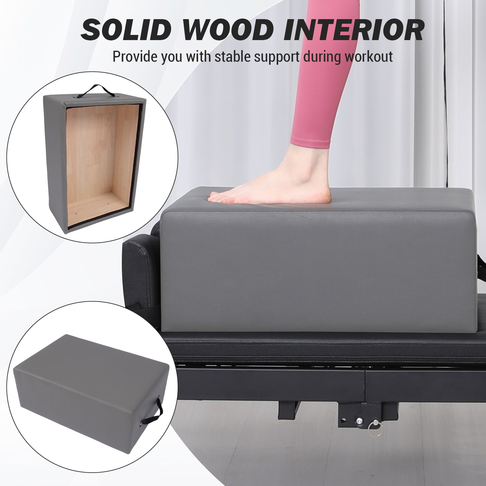 Garvee Pilates Reformer Seat Box, pieghevole, antiscivolo, per casa e studio, 24,4" x 16,9" x 9", nero/grigio