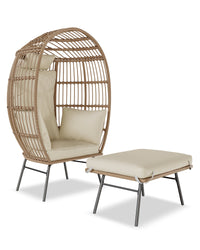 GARVEE Sedia a forma di uovo in vimini con pouf, poltrona in rattan, cuscino spesso e confortevole, struttura in acciaio resistente alle intemperie, versatile, per giardino e terrazza