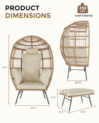 GARVEE Sedia a forma di uovo in vimini con pouf, poltrona in rattan, cuscino spesso e confortevole, struttura in acciaio resistente alle intemperie, versatile, per giardino e terrazza
