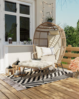 GARVEE Sedia a forma di uovo in vimini con pouf, poltrona in rattan, cuscino spesso e confortevole, struttura in acciaio resistente alle intemperie, versatile, per giardino e terrazza