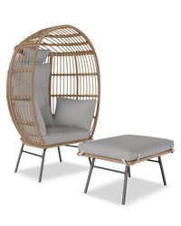 GARVEE Sedia a uovo in vimini con pouf, poltrona lounge in rattan, cuscino spesso e confortevole, resistente alle intemperie, struttura in acciaio, per giardino e terrazza